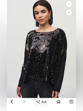 Joseph Ribkoff Black Sequined Boxy Top